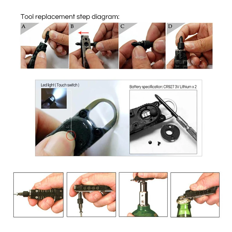 Открытый Многофункциональный Отвертка открывалка гаечный ключ с светодиодный светильник Комбинированные Инструменты Волшебная отвертка крестовая отвертка шлицевая отвертка
