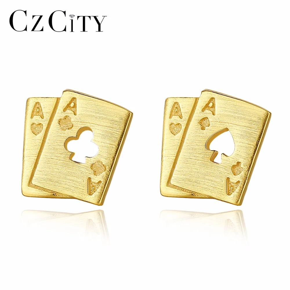CZCITY корейский Серебряный серьги со шпилькой для женщин покер модная женская мода