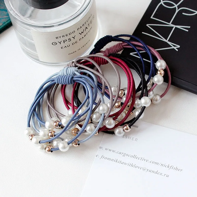 

Simple temperament wild pearl beads bead hair rope lap multi - layer elastic rubber band head rope balls hair ornaments