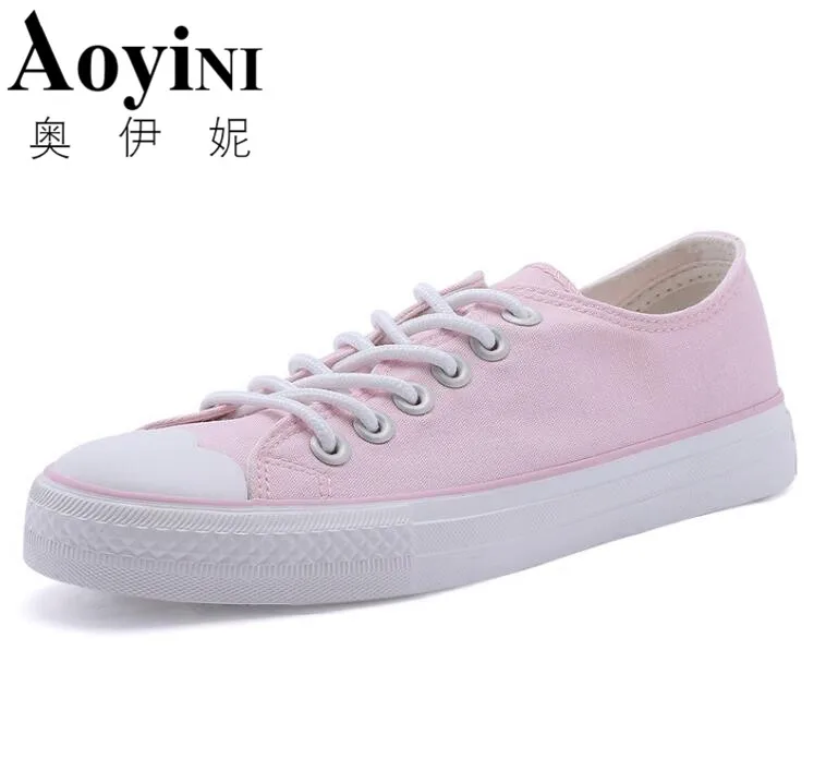 

2018 New Women Canvas Sneaker Shoes Female Spring Summer White Shoes Laces Women Casual Shoes Students Tenis Feminino
