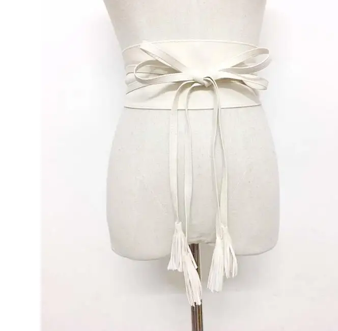 Модные женские ремни из мягкой кожи для девушек, широкий пояс с завязками вокруг талии, пояс для платья, тонкий корсет, пояс для тела - Цвет: Белый