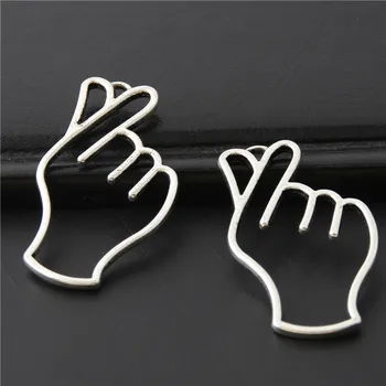 

10pcs Silver Color Hollow Lovely Hand Charms Heart Gesture Pendant Trendy Making Jewelry Fit Accessories Crafts 42x24mm A3049