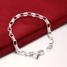 925 Стерлинговое серебро мужской и женский свадебный подарок изысканный подарок, большой длинный квадратный ручной импортный геометрический серебряный браслет