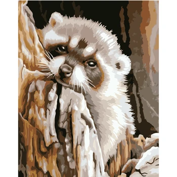 

Painting By Numbers DIY Dropshipping 40x50 50x65cm Tree raccoon lovely Animal Canvas Wedding Decoration Art picture Gift