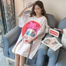 Свободные женские летние расшитые блестками Длинные футболки с коротким рукавом повседневные рубашки топы расклешенные летние футболки с мультяшным принтом белая женская одежда