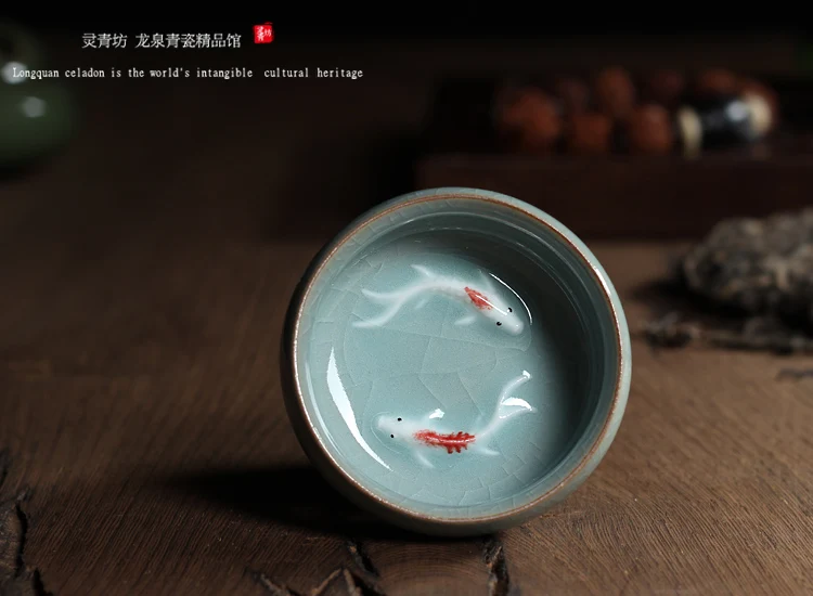 Китайский Longquan Celadon фарфоровые чайные чашки чайный горшок Золотая Рыба чашка чая, кружка 60 мл китайский чайный сервиз кракле чайный сервиз Прямая поставка