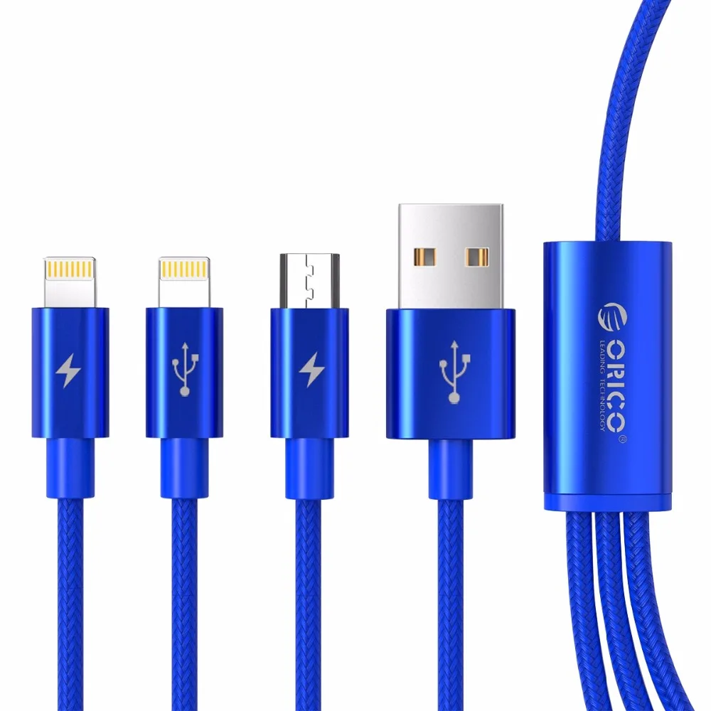 ORICO UTS3 3 в 1 USB кабель 3A Макс зарядки и передачи данных кабель для iPhone X 8 7 samsung Xiaomi huawei с 2 освещения и 1 микро B