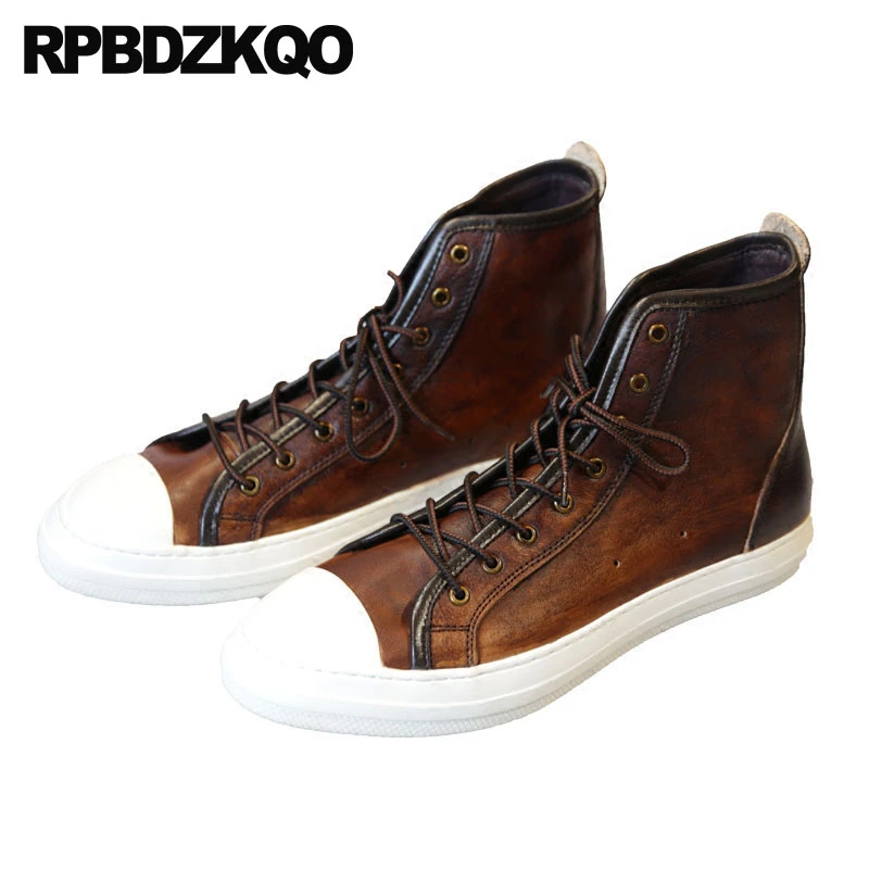 Brown leather trainer boots Clearance