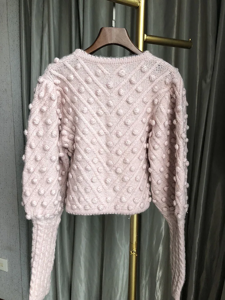 Высококачественный укороченный свитер из шерсти и мохера с шевронным вязаным дизайном и деталью в виде шара-женский свитер