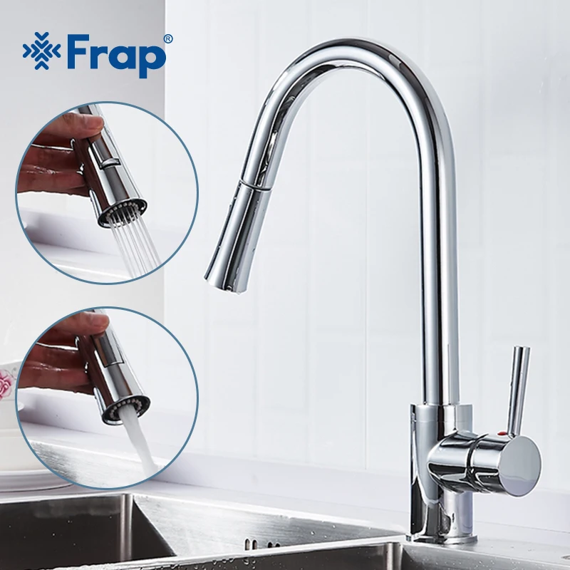 

Frap Modern Simplicity Kitchen Faucet Brass Pull Out Single Handle Chrome Two Ways Water Outlet Spray Water Saving Tap Y40075
