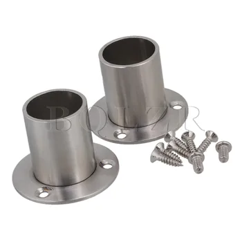 

BQLZR 2pcs Silver Stainless Steel Closet Rod Flange Socket Holder For 25mm Pipe