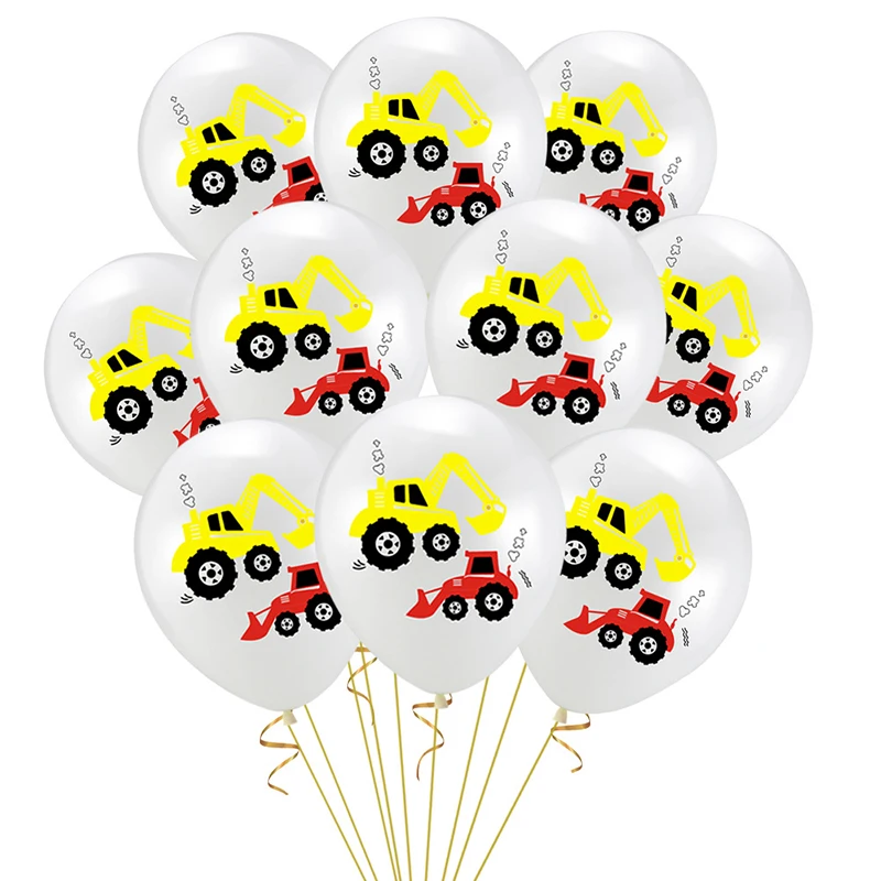 10Pcs Vehicle Excavator Theme Car Latex Balloon Birthday Decoration Confetti Latex Balloons Party Supplies Baby Shower
