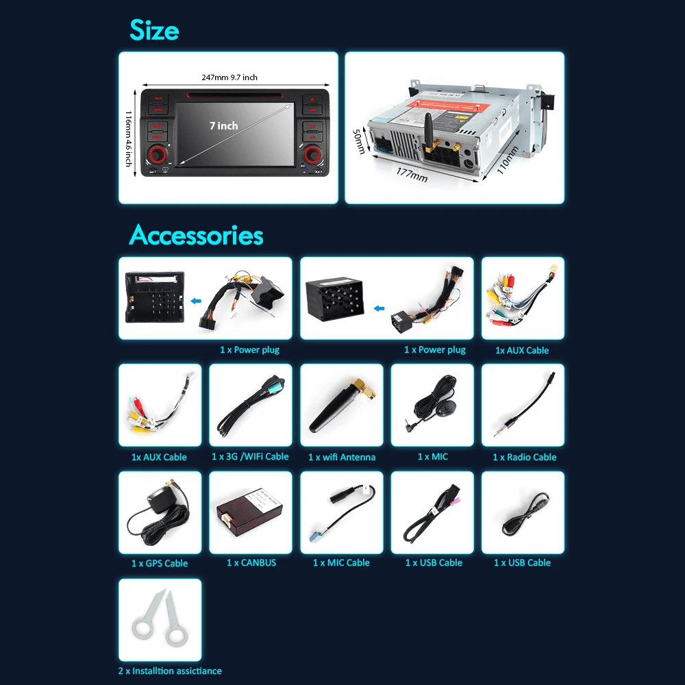 Clearance A-Sure 7 Inch 2 Din Android 8.1 Car Auto Radio GPS DVD Player Navigation For BMW E46 M3 318 320 3 Series Coupe Rover75 MG ZT 3