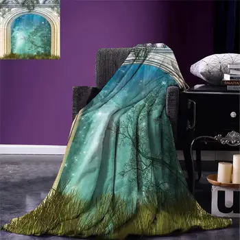 

Mystic Throw Blanket Magic Ancient Curved Door in the Forest Mystic Mysterious Surreal Nature World Print Warm Microfiber
