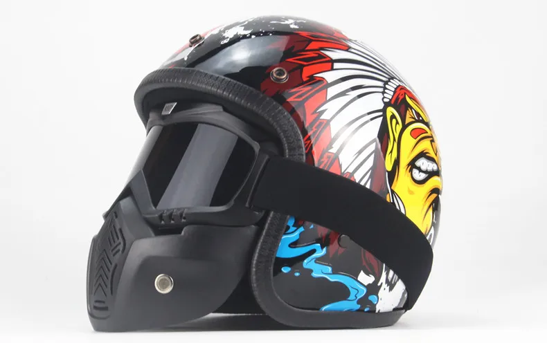 Новейший черный взрослый шлем с открытым лицом из искусственной кожи, мотоциклетный шлем, винтажный мотоциклетный шлем с маской