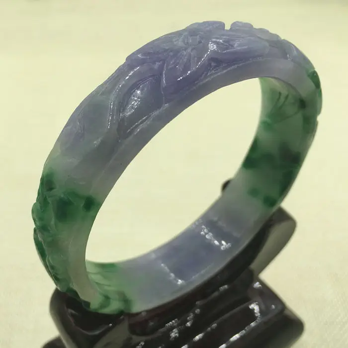 

2175 Chinese Hand-carved Lavende Purple Green Jadeite Jade Bangle Bracelet 63mm 28% 10.13