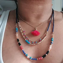 Цыганское красочное массивное винтажное длинное ожерелье с кисточкой Этнические украшения в стиле "Бохо" многослойное ожерелье из бисера этнический воротник тибетские украшения