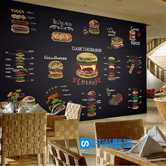 Custom Wandbild Tapete Persönlichkeit Frites Burger Fast Food Custom Wandbild Tapete Persönlichkeit Frites Burger Fast Food Restaurant Freizeit Bar Milch Tee