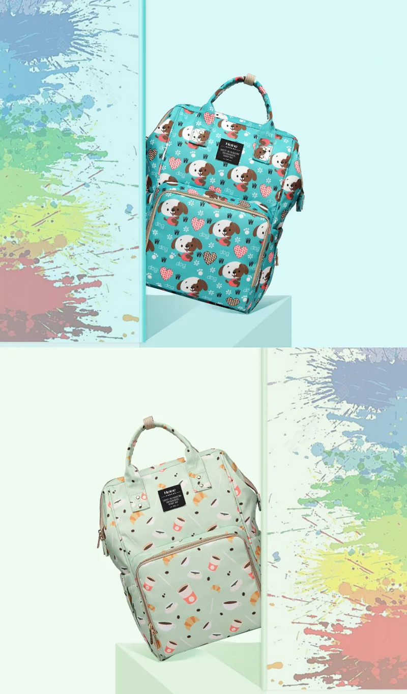 Heine New Products Cartoon Puppy Fashion Camo Printed Mummy Travel Shoulder Backpack Bag 16