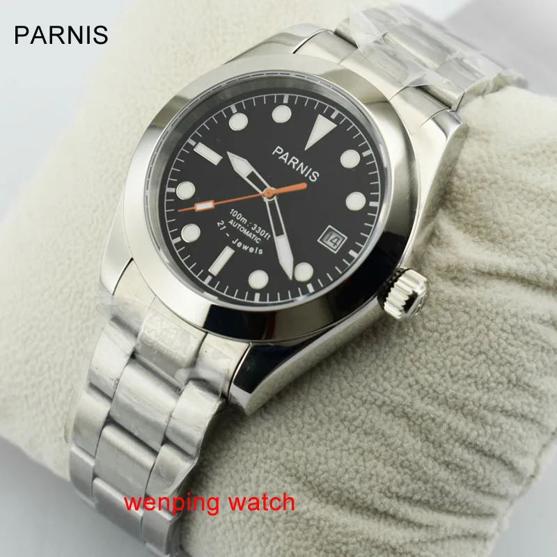 Parnis 40 мм часы сапфир сталь черный циферблат автоматические часы для мужчин с заводом при ходьбе WW2559