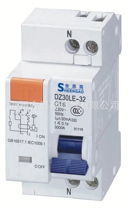 1P + N миниатюрный ELCB прерыватель цепи при утечке на землю AC220V 20A 6A 10A 16A25A32A |