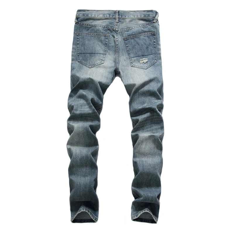Fashion Retro Destroyed Men Jeans Slim Fit Classical Denim Pants Embroidery Patches Ripped Jeans Men Streetwear Hip Hop Jeans