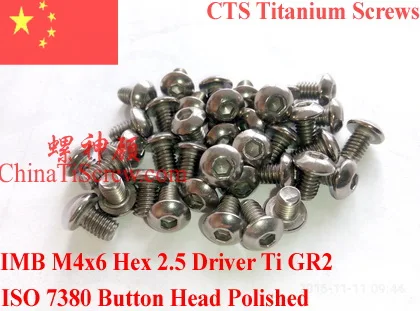 

Titanium screw M4X6 ISO 7380 Button Head Ti GR2 Polished 10 pcs