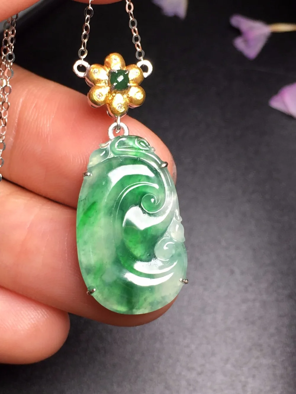 

Fine Jewelry 18K White Gold Buddism Buddha 100% Natural Green Burmes Jade Gemstones Pendant Necklace Fine Pendants Necklaces