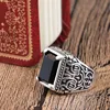 Ethnic Tibetan Silver Jewelry Vintage Textured Signet Ring Punk Rock Square Black Stone Ring For Men Accessories Gift ► Photo 3/6