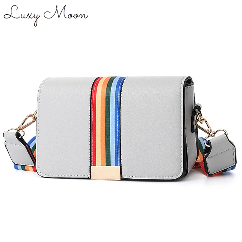 

Luxy Moon Women Handbags 2019 Summer Small Square Bag Rainbow Width Strap Lady Mini Bag PU Leather Women Messenger bag Design