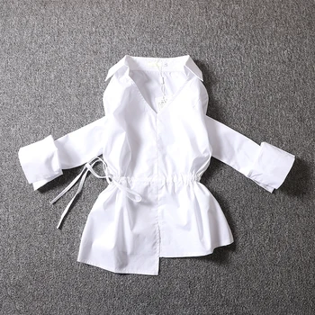 

2019 summer new irregular women white shirts solid long-sleeved office lady white shirts fashion outwear coat tops