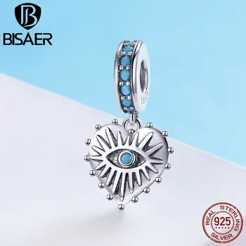 

BISAER 925 Sterling Silver Bohemian Styles Blue Eye Beads Vintage Lucky Charm fit Original Bracelets DIY Jewelry Making ECC873