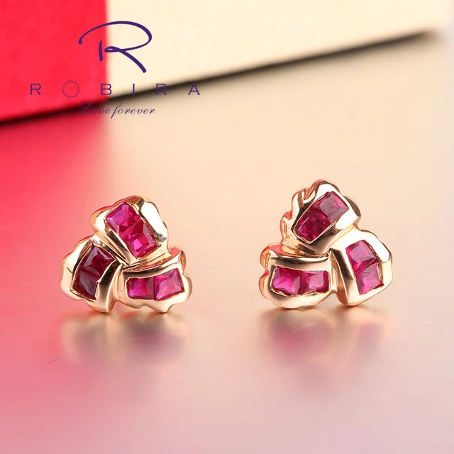 Aliexpress Robira Luxury Heart Red Rubies Earrings Robira Luxury Heart Red Rubies Earrings Authentic 18k Rose Gold Stud Jewelry Anniversary Wedding Gift