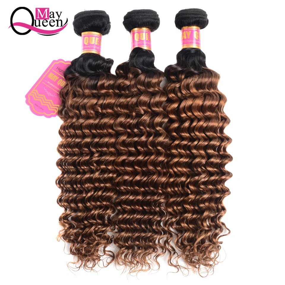 

Ombre Deep Wave Brazilian Hair Weave Bundles 2 Tone Human Hair Bundles 3 PC 1B/30 Remy Honey Blonde Hair Extensions