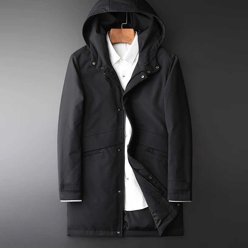 

Minglu Mens Down Jacket 90% Duck Down Winter Long Hooded Men Jacket Simple Design Slim Fit Trend Thickening Keep Warm Coat Men
