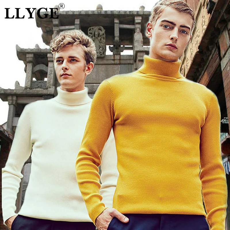 

Turtleneck Thick Wool Pullover Sweater Men Pull Homme Black Yellow Cashmere Mens Sweaters Slim Fit Male Streetwear Pullovers