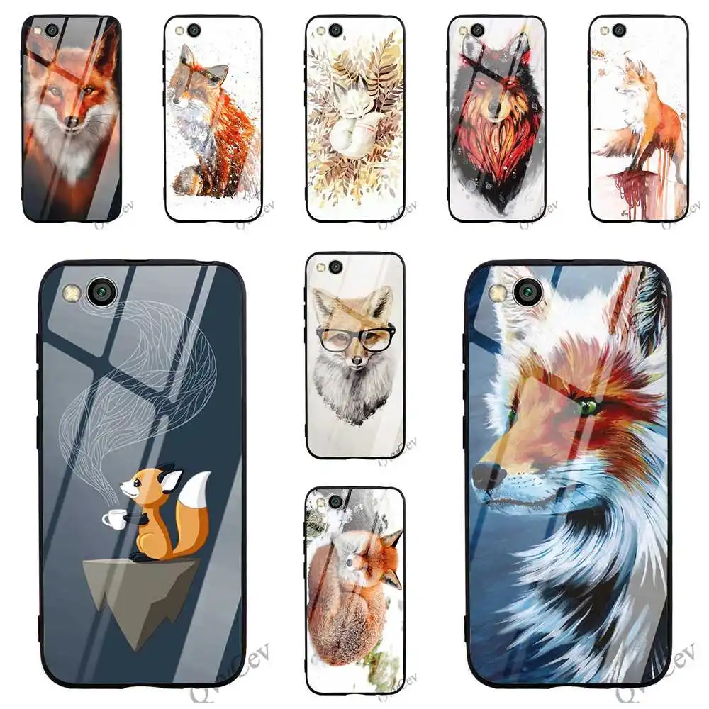 

Shockproof Fox Snow Tempered Glass Phone Case for Xiaomi Redmi Note 5 Pro Cover A1 A2 9 Mi 8 Lite F1 4X 6A 7 6 Shell