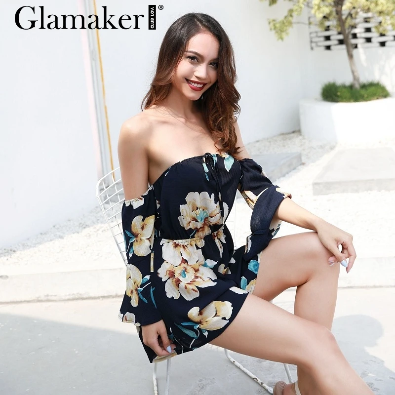Glamaker цветочный принт с открытыми плечами короткий комбинезон женский летний boho