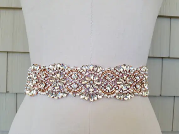 MissRDress большой размеры свадебные пояса Стразы для свадебного пояса розовое золото кристалл пояс невесты для свадьбы Вечерние Длинное