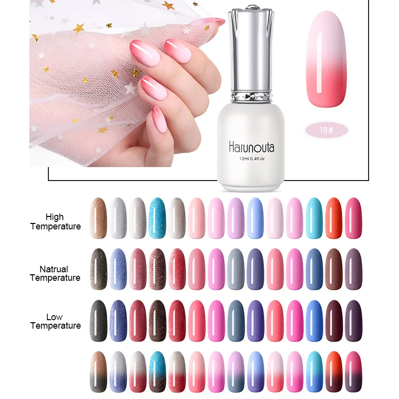 

Harunouta 12ml Thermal Glitter Gel Polish UV Led Nail Gel Varnish Temperature Change Color Soak off UV Gel Nail Art Manucure