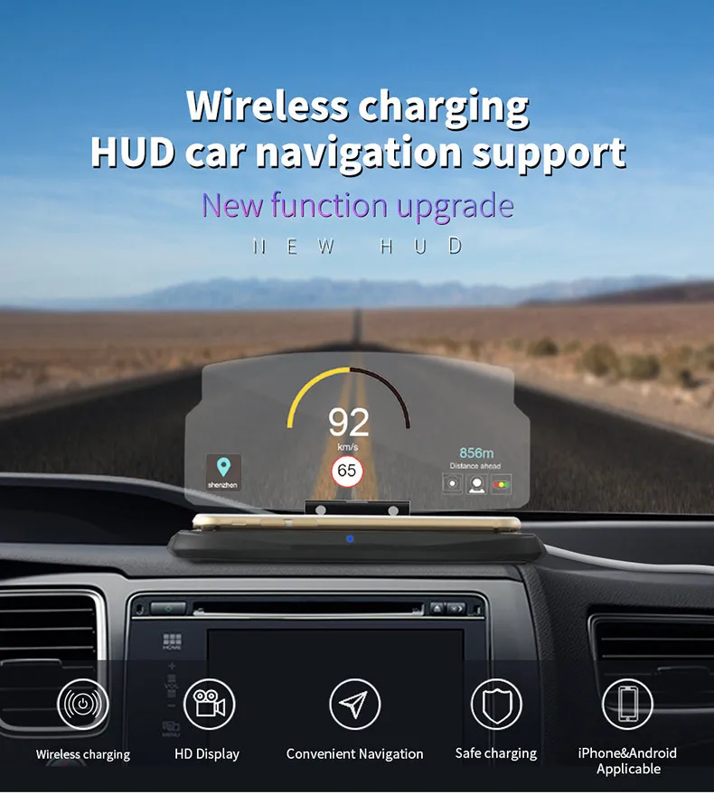 2 в 1 HUD автомобильное беспроводное зарядное устройство Автомобильный мобильный телефон gps навигационный Держатель подставка проектор кронштейн поддержка QI Быстрая зарядка