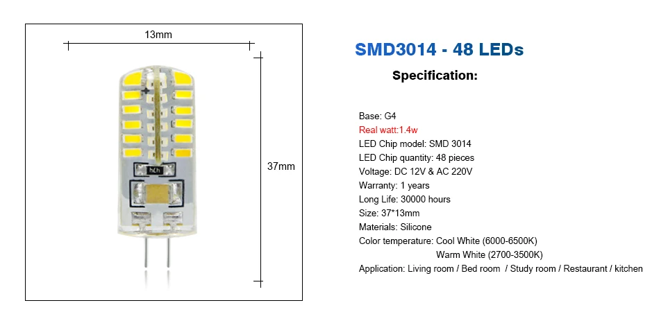 10 шт. G4 Светодиодный светильник высокой мощности 3 Вт SMD2835 3014 DC 12 В AC 220 В белый/теплый белый светильник, заменить галогенный Точечный светильник, люстра