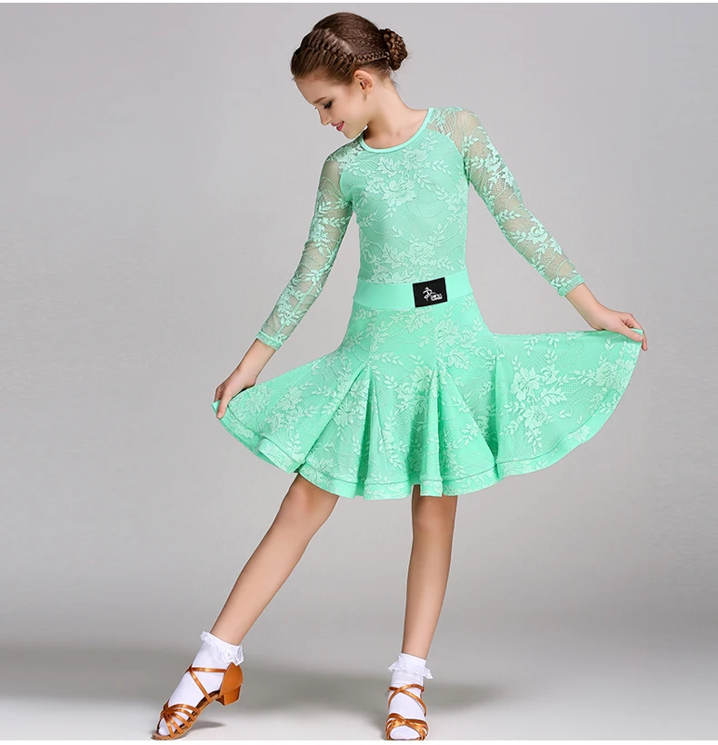 Новинка 2017 Кружева Латинской платье для девочек Танцевальный костюм дети сальса платья 6 цветов Бесплатная доставка
