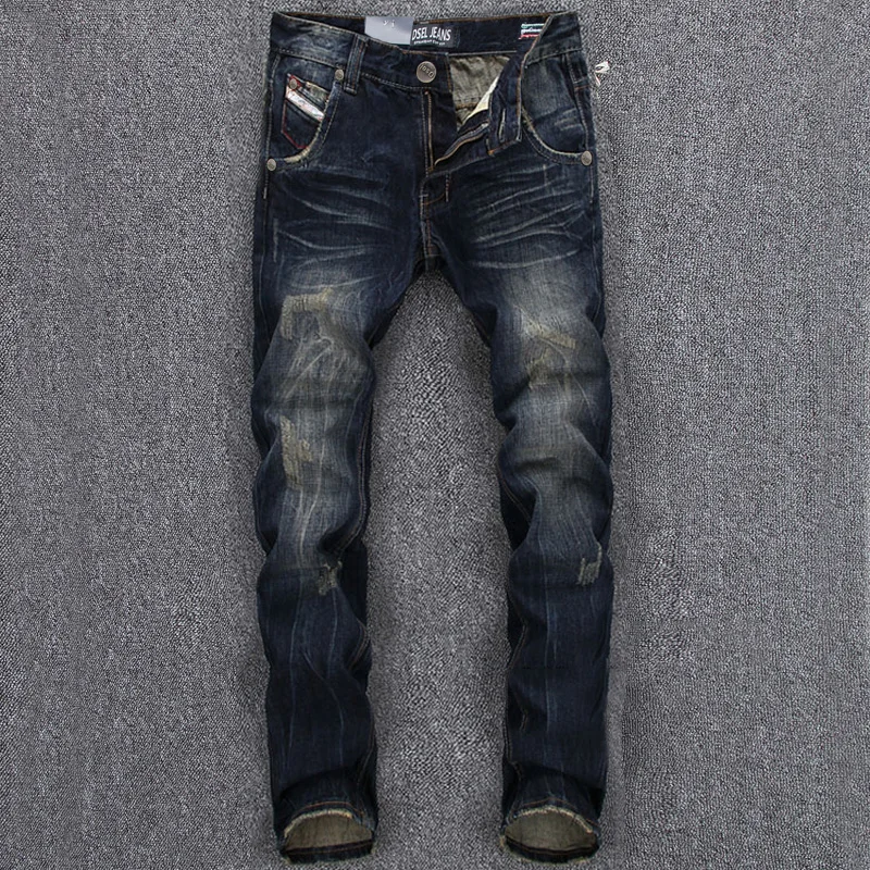 

Italian Style Fashion Mens Jeans DSEL Brand Dark Color Slim Fit Ripped Jeans Men Casual Pants Vintage Retro Denim Men Jeans