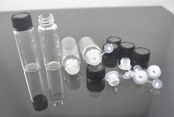 

200pcs Lot 5ml Clear Small Perfume Glass Bottles/Vials with PP lid and Orifice reducer plug, Essential oil vials