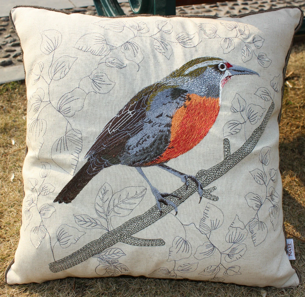Vezo Home Embroidery Orange Feather Bird Linen Cushions Cover Throw Pillows Case Cover Sofa Chair Home Decorate 18 18in Pastoral Home Disk Home Drillchair Bathroom Aliexpress
