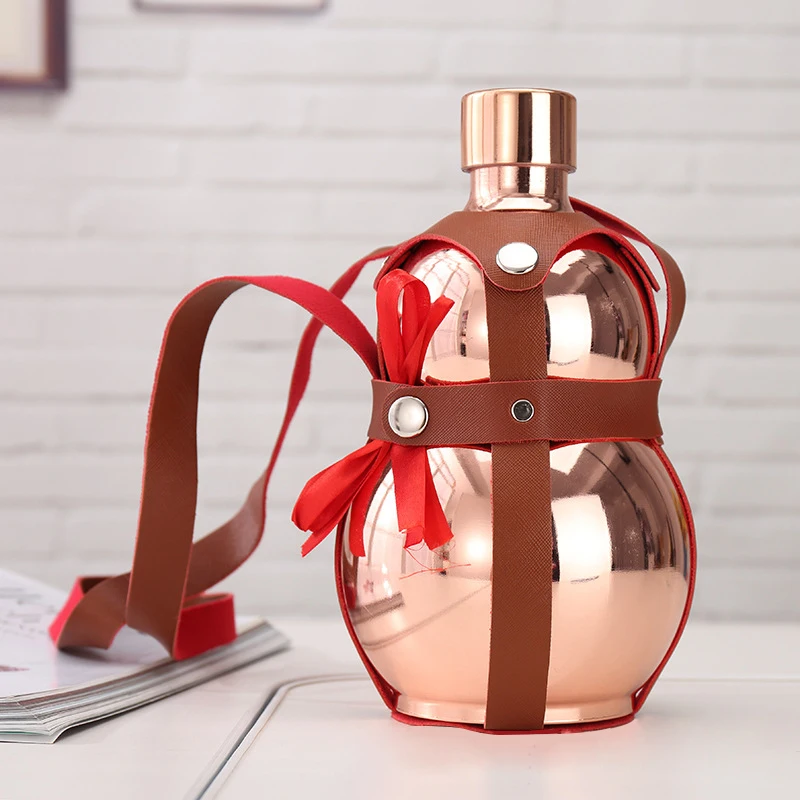Stainless Steel Hip Flask alcohol Hip Flask Big Gourd Red Leather Holster Large Capacity