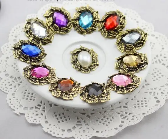 100pcs/lot 30*26MM Alloy jewelry accessories metal rhinestone button wedding embellishment hair bow garment DIY accessory