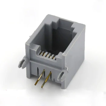 

100pcs RJ11 socket plug connector 90 degrees green plastic pcb-6p4c gray 4PIN gold-plated