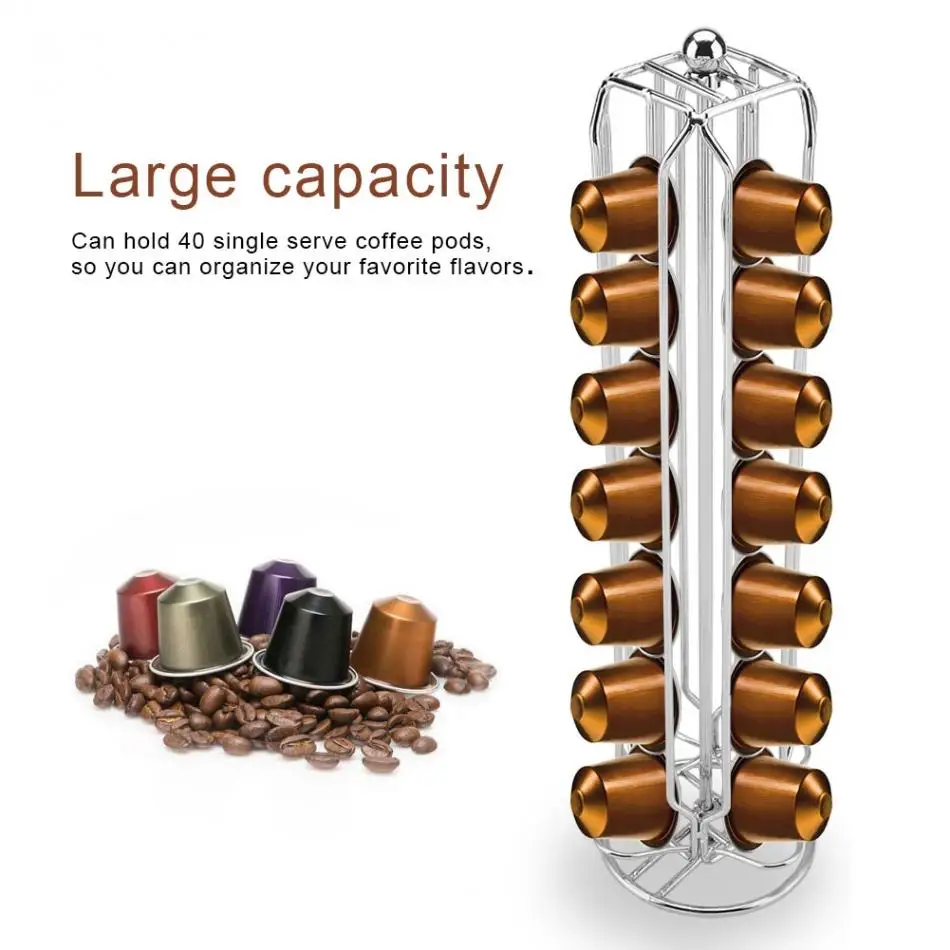 Бытовой Nespresso кофе Pod спиннинг держатель башня кофе стойка для капсул стальная стойка для хранения железное покрытие кофейные полки поворотный